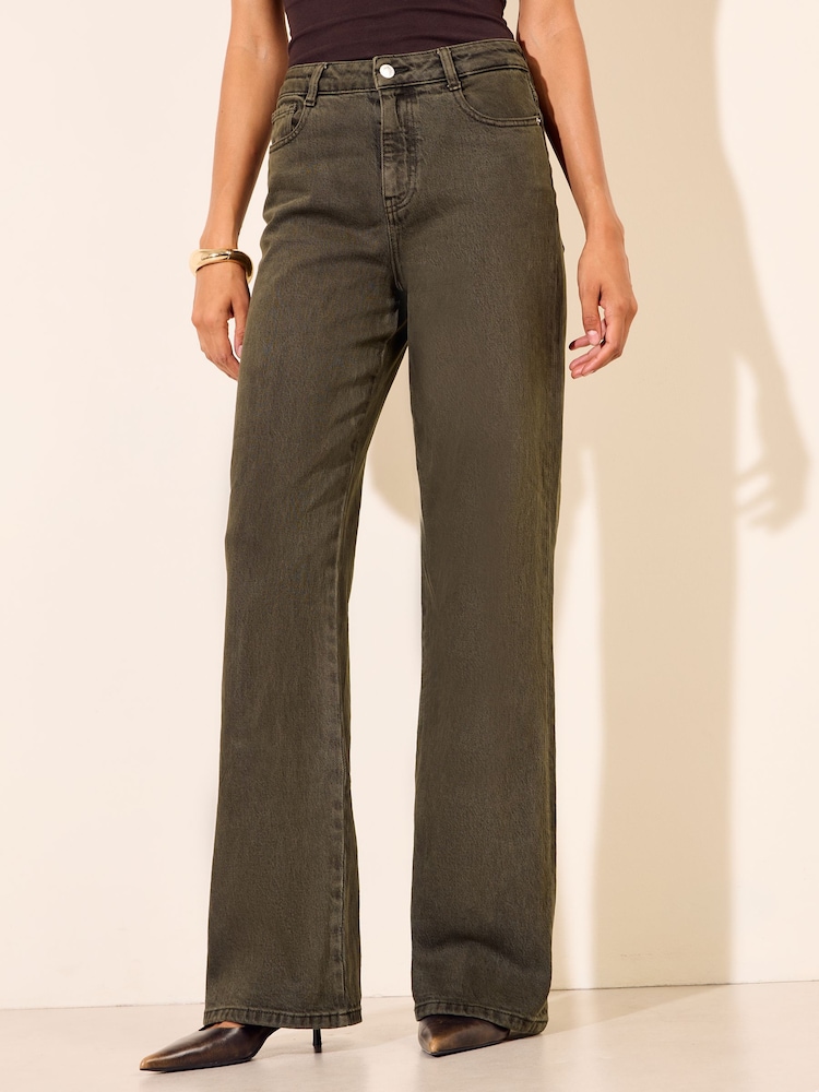 Friends Like These Khaki Green Petite Everyday Wide Leg Jeans - Image 1 of 4 Friends Like These Khaki Green Petite Everyday Wide Leg Jeans - Image 1 of 4