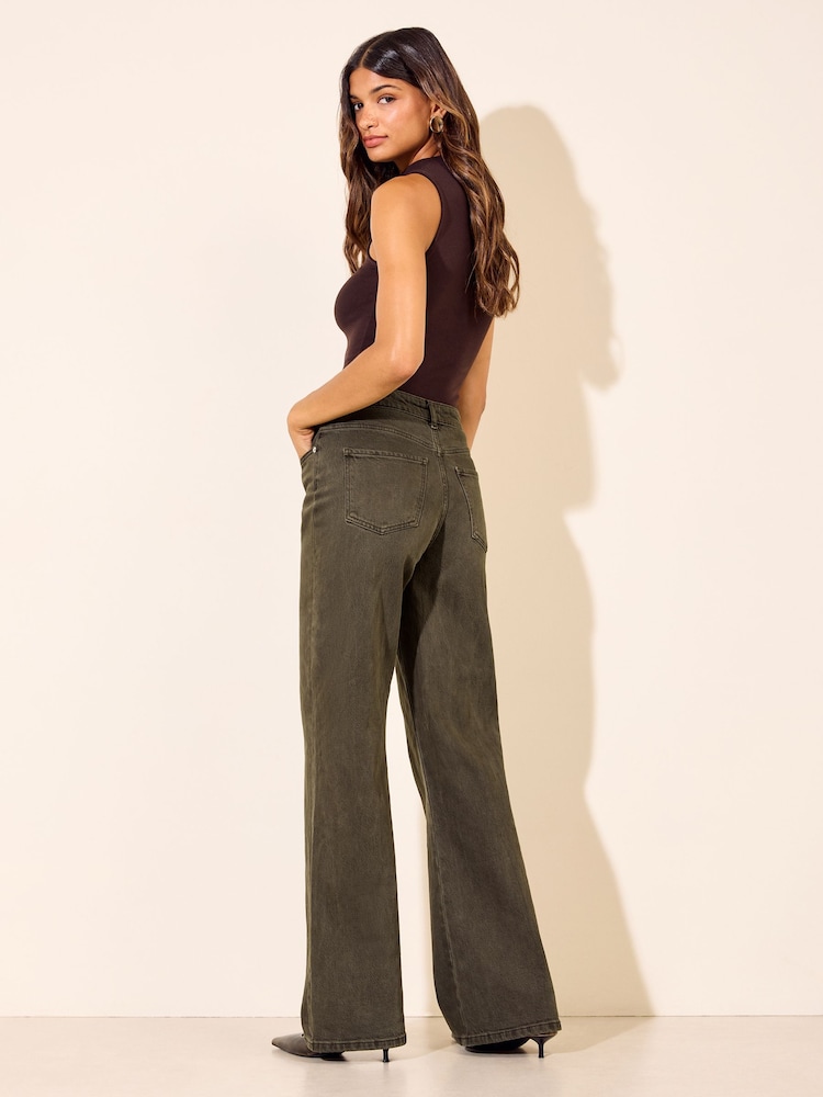 Friends Like These Khaki Green Petite Everyday Wide Leg Jeans - Image 4 of 4 Friends Like These Khaki Green Petite Everyday Wide Leg Jeans - Image 4 of 4