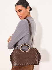 Lipsy Chocolate Brown Weave Top Handle Tote Bag - Image 2 of 7
