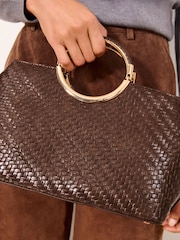 Lipsy Chocolate Brown Weave Top Handle Tote Bag - Image 3 of 7