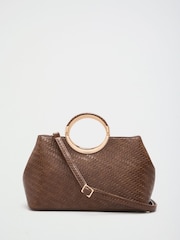 Lipsy Chocolate Brown Weave Top Handle Tote Bag - Image 4 of 7
