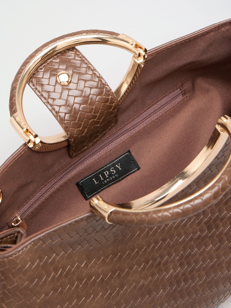 Lipsy Chocolate Brown Weave Top Handle Tote Bag - Image 7 of 7