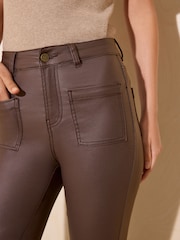 Friends Like These Chocolate Brown Coated High Waist Pocket Flare Jeans - Image 4 of 6