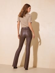Friends Like These Chocolate Brown Coated High Waist Pocket Flare Jeans - Image 6 of 6