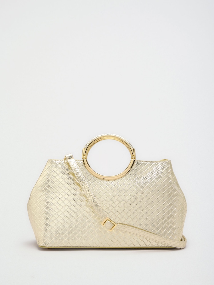 Lipsy Gold Weave Top Handle Tote Bag - Image 1 of 7