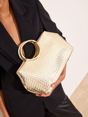Lipsy Gold Weave Top Handle Tote Bag - Image 5 of 7