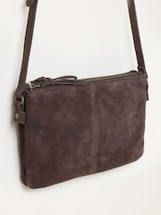 FatFace Chocolate Brown Double Compartment Suede Crossbody Bag - Image 3 of 3