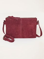 FatFace Burgundy Red Double Compartment Suede Crossbody Bag - Image 1 of 3