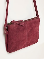 FatFace Burgundy Red Double Compartment Suede Crossbody Bag - Image 2 of 3