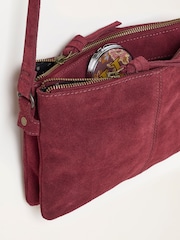 FatFace Burgundy Red Double Compartment Suede Crossbody Bag - Image 3 of 3