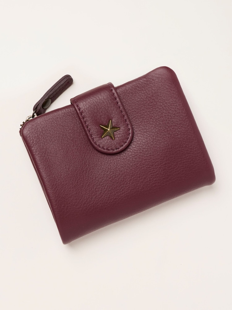 FatFace Burgundy Red Star Detail Leather Purse - Image 1 of 3 FatFace Burgundy Red Star Detail Leather Purse - Image 1 of 3