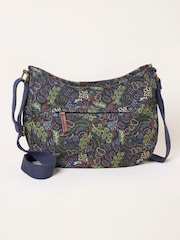 FatFace Teal Blue Leaf Floral Canvas Crossbody Bag - Image 1 of 3