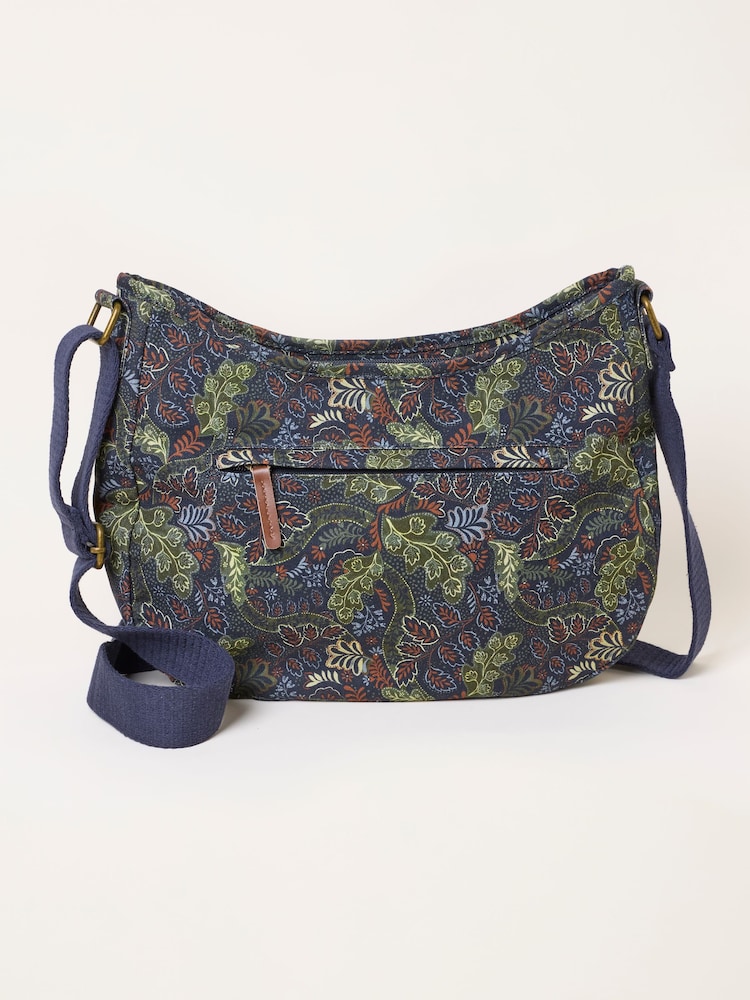 FatFace Teal Blue Leaf Floral Canvas Crossbody Bag - Image 1 of 3