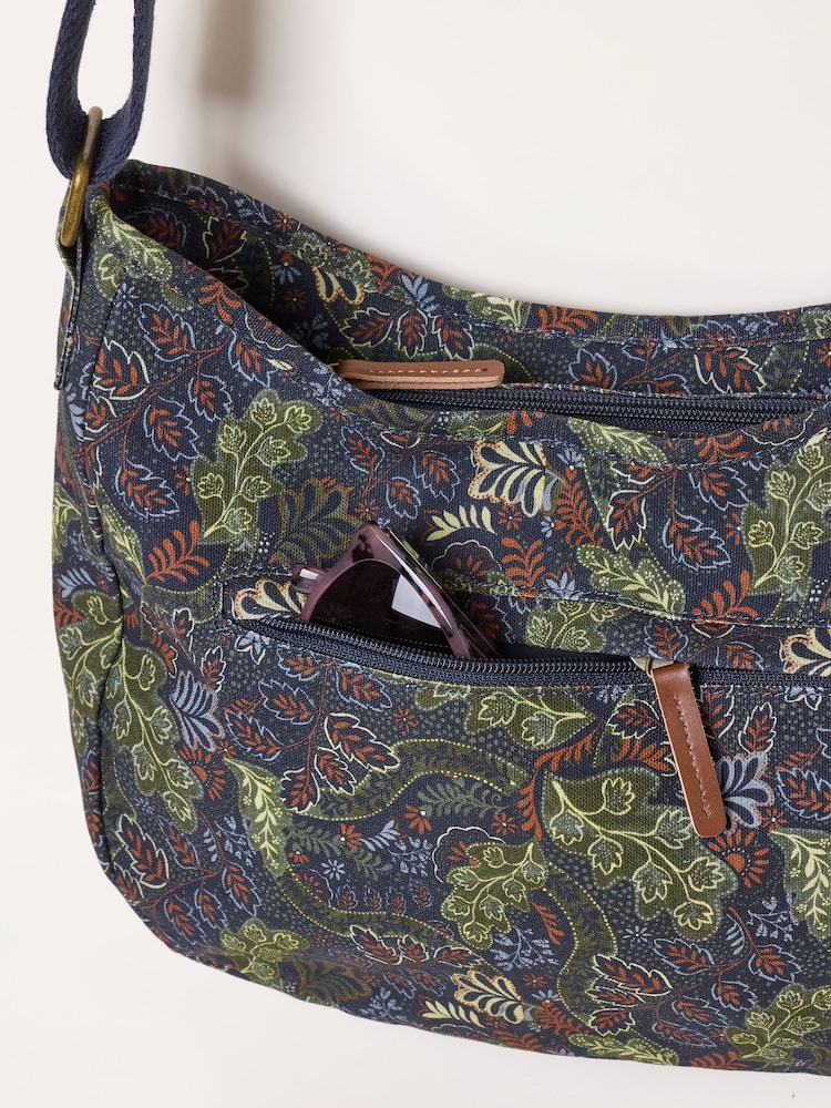 FatFace Teal Blue Leaf Floral Canvas Crossbody Bag - Image 2 of 3