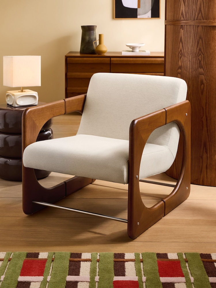 MADE.COM Woven Slub Natural Stone Dual Accent Chair - Image 1 of 5