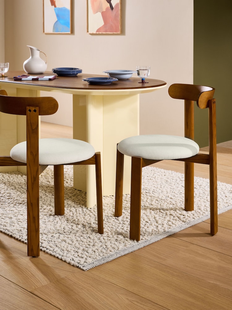 MADE.COM Set of 2 Woven Slub Natural Stone Plinth Dining Chairs - Image 1 of 5 MADE.COM Set of 2 Woven Slub Natural Stone Plinth Dining Chairs - Image 1 of 5