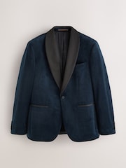 Navy Blue Slim Fit Velvet Blazer - Image 1 of 6