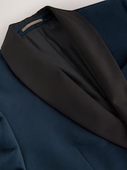 Navy Blue Slim Fit Velvet Blazer - Image 3 of 6