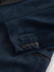 Navy Blue Slim Fit Velvet Blazer - Image 6 of 6