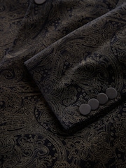 Black/Gold Paisley Printed Slim Fit Cotton Velvet Blazer - Image 12 of 12