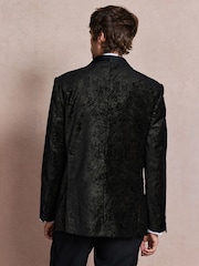 Black/Gold Paisley Printed Slim Fit Cotton Velvet Blazer - Image 3 of 6