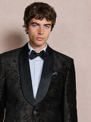 Black/Gold Paisley Printed Slim Fit Cotton Velvet Blazer - Image 5 of 6