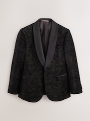 Black/Gold Paisley Printed Slim Fit Cotton Velvet Blazer - Image 7 of 12