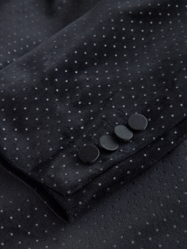 Black Polka Dot Regular Fit Patterned Velvet Blazer - Image 14 of 14