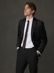 Black Polka Dot Regular Fit Patterned Velvet Blazer - Image 2 of 14