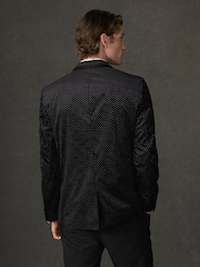 Black Polka Dot Regular Fit Patterned Velvet Blazer - Image 4 of 14