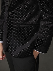 Black Polka Dot Regular Fit Patterned Velvet Blazer - Image 5 of 14