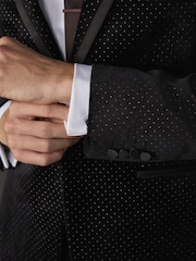 Black Polka Dot Regular Fit Patterned Velvet Blazer - Image 6 of 14