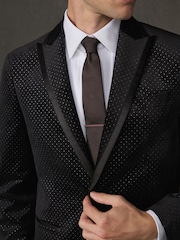 Black Polka Dot Regular Fit Patterned Velvet Blazer - Image 7 of 14