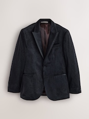 Black Polka Dot Regular Fit Patterned Velvet Blazer - Image 9 of 14
