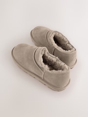 Grey/Brown Suede Mini Boot Slippers - Image 3 of 6