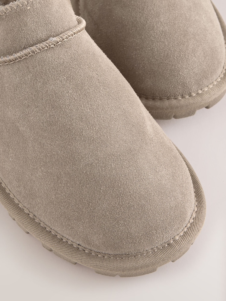 Grey/Brown Suede Mini Boot Slippers - Image 6 of 6