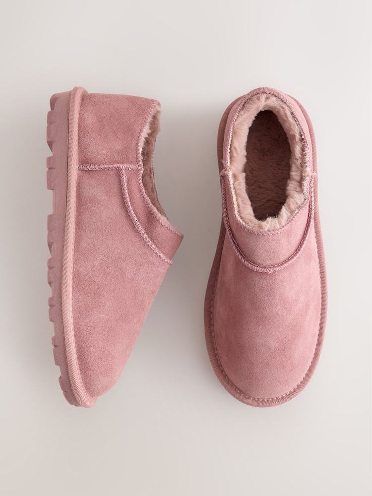 Pink Suede Mini Boot Slippers - Image 1 of 5 Pink Suede Mini Boot Slippers - Image 1 of 5
