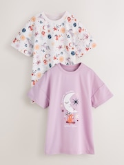 Pink/Cream Star/Moon Print Nighties 2 Pack (2-16yrs) - Image 2 of 8
