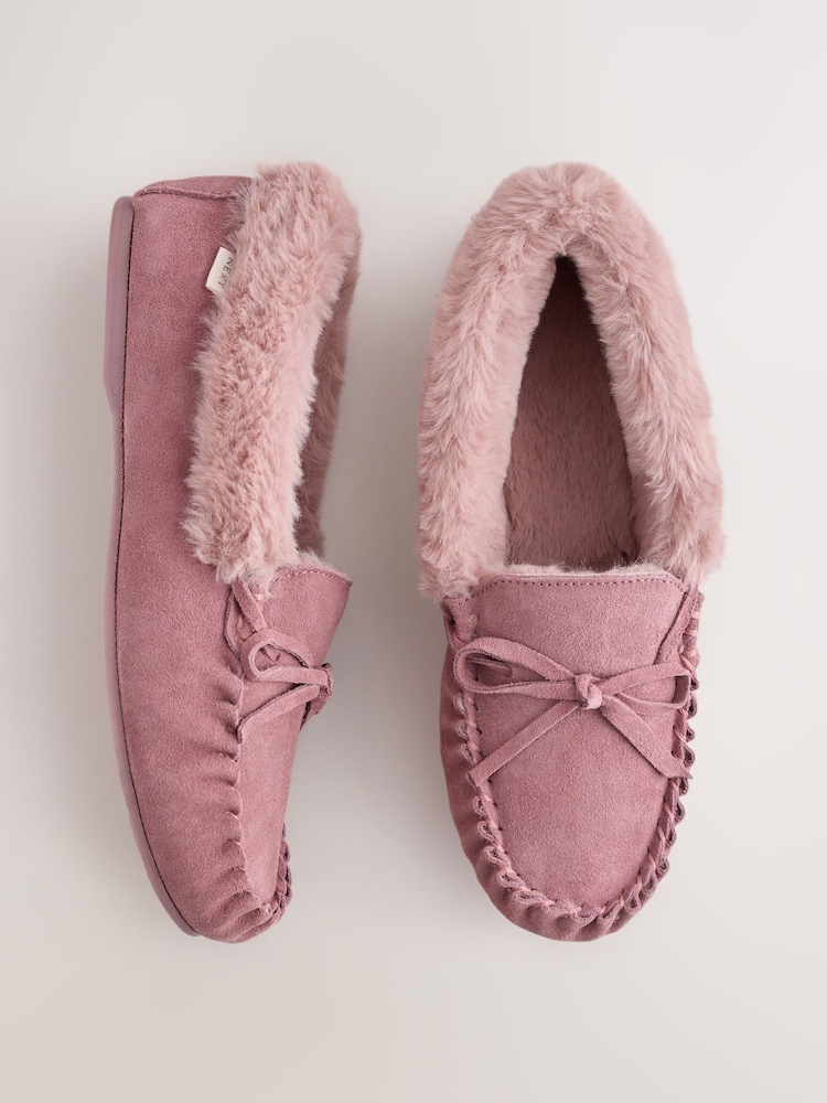 Pink Moccasin Suede Slippers - Image 1 of 4