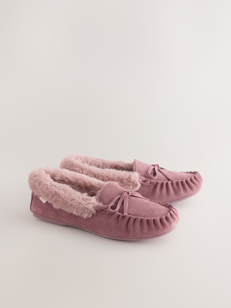 Pink Moccasin Suede Slippers - Image 2 of 4