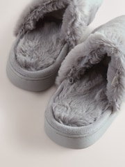 Gray - Mule Fur Slippers With Arch Support - Larawan 10 ng 10
