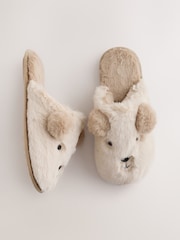 Tan Brown Fur Mule Bear Slippers - Image 1 of 6