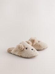 Tan Brown Fur Mule Bear Slippers - Image 2 of 6