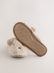 Tan Brown Fur Mule Bear Slippers - Image 4 of 6