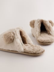 Tan Brown Fur Mule Bear Slippers - Image 5 of 6