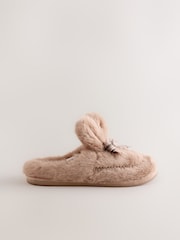 Tan Brown Check Faux Fur Bunny Mule Slippers - Image 6 of 8