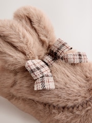 Tan Brown Check Faux Fur Bunny Mule Slippers - Image 7 of 8