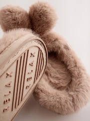 Tan Brown Check Faux Fur Bunny Mule Slippers - Image 8 of 8