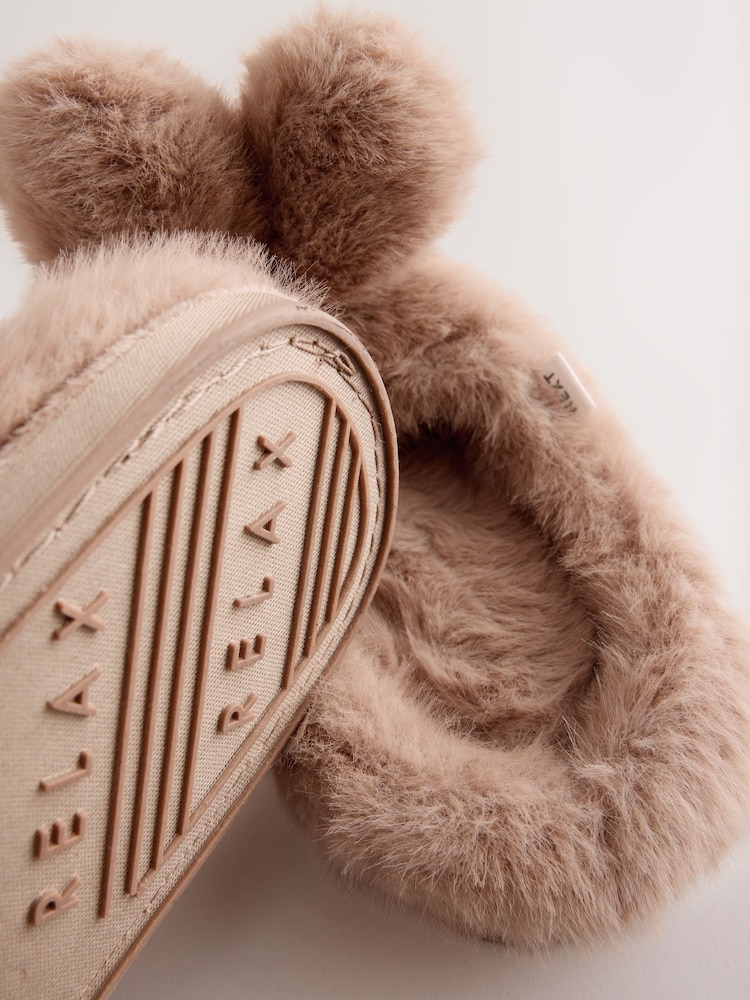 Tan Brown Check Faux Fur Bunny Mule Slippers - Image 8 of 8 Tan Brown Check Faux Fur Bunny Mule Slippers - Image 8 of 8