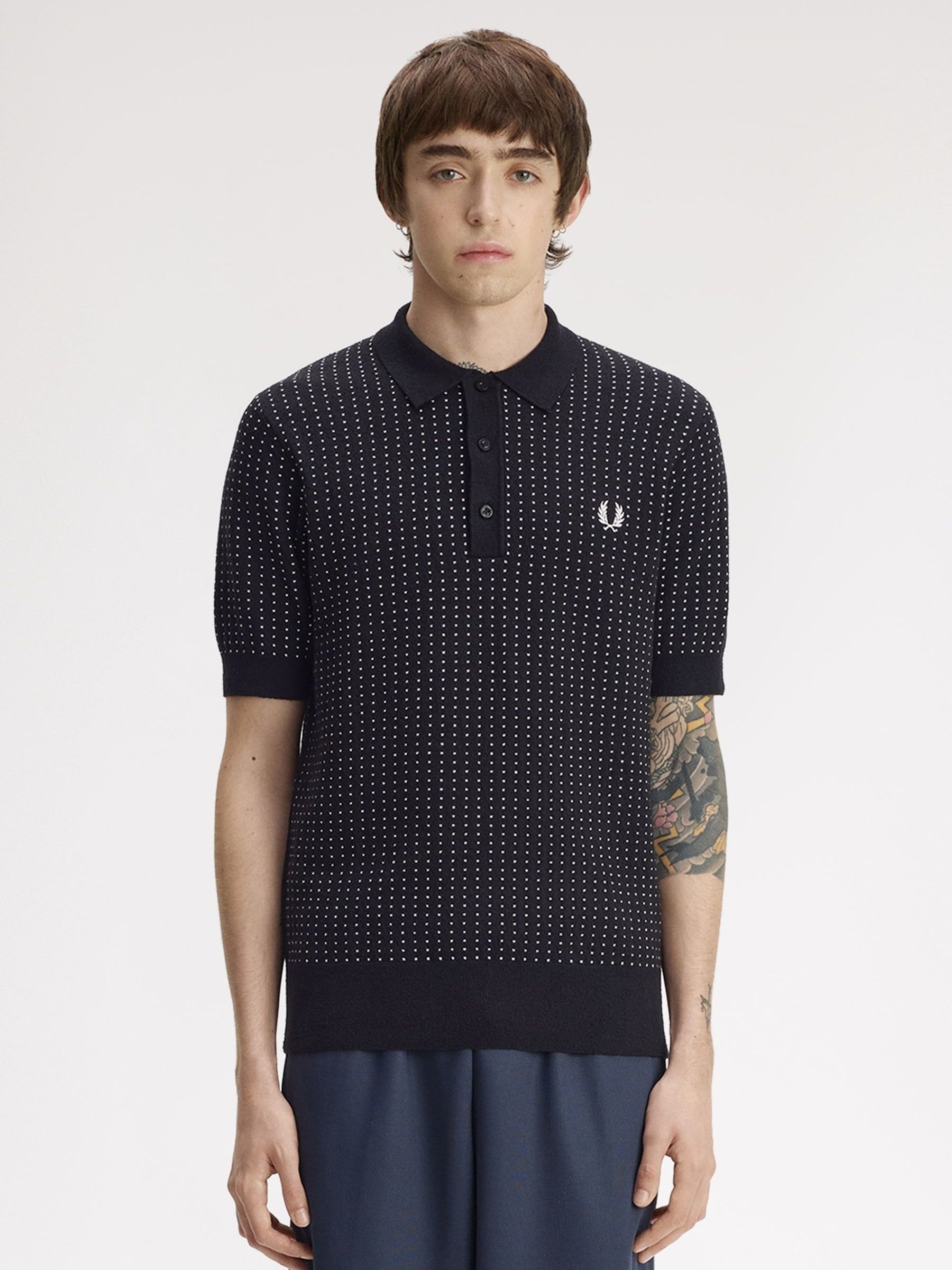 Buy Fred Perry Black Boucle Dot Knitted Polo Shirt from Next USA